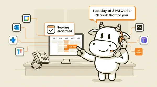 AI receptionist booking confirmation showing real-time appointment details, time slot, and calendar invite sent to the caller